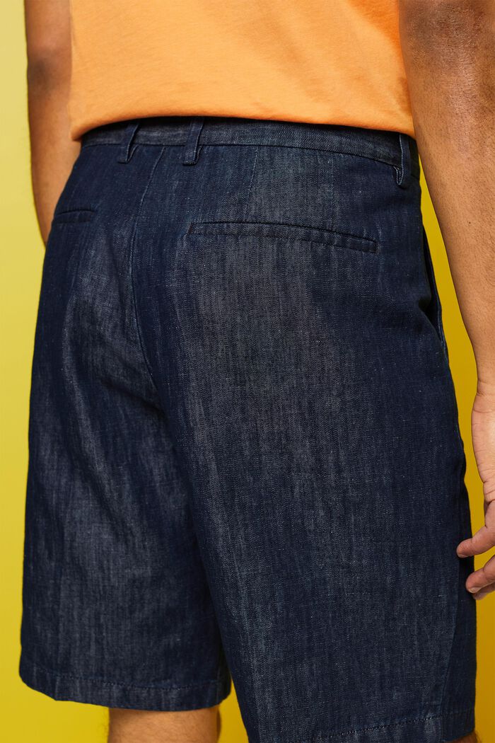 Chino-shorts i bomuld og hør, BLUE BLACK, detail image number 4