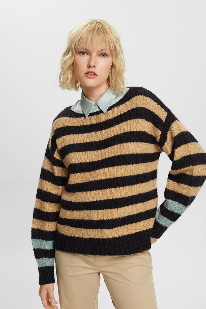 Stribet Sweater i uld-/mohairmiks, BLACK, detail image number 0