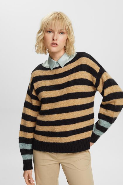 Stribet Sweater i uld-/mohairmiks