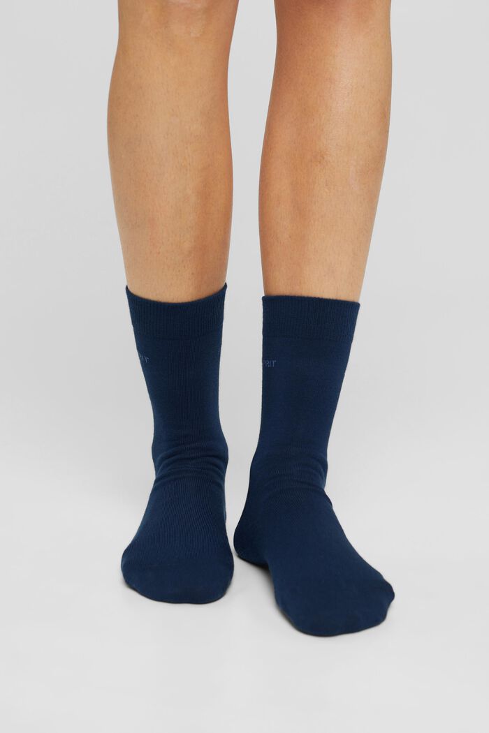 Pakke med 10 par ensfarvede sokker, økologisk bomuld, MARINE, detail image number 2