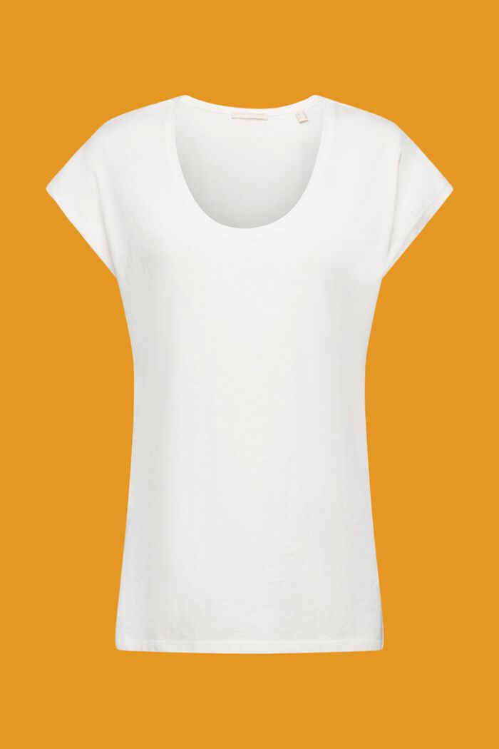 Bomulds-T-shirt med U-hals, OFF WHITE, detail image number 5