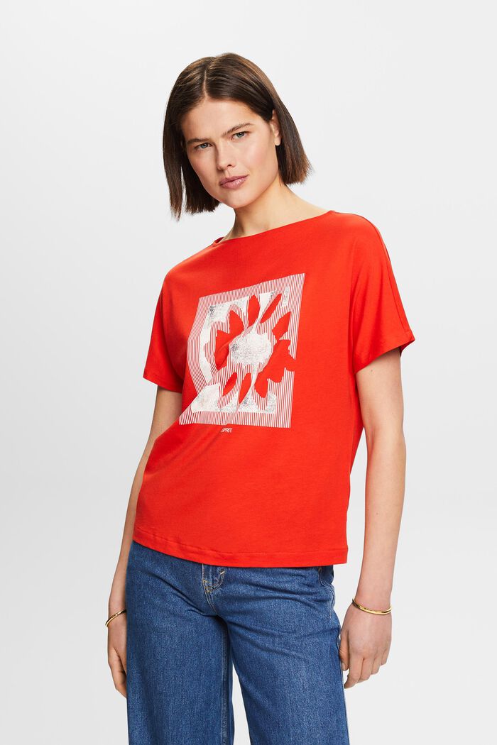 Jersey-T-shirt med print foran, RED, detail image number 0