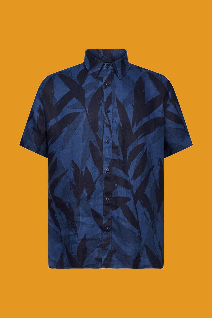 Mønstret skjorte med korte ærmer, 100 % bomuld, NAVY, detail image number 6