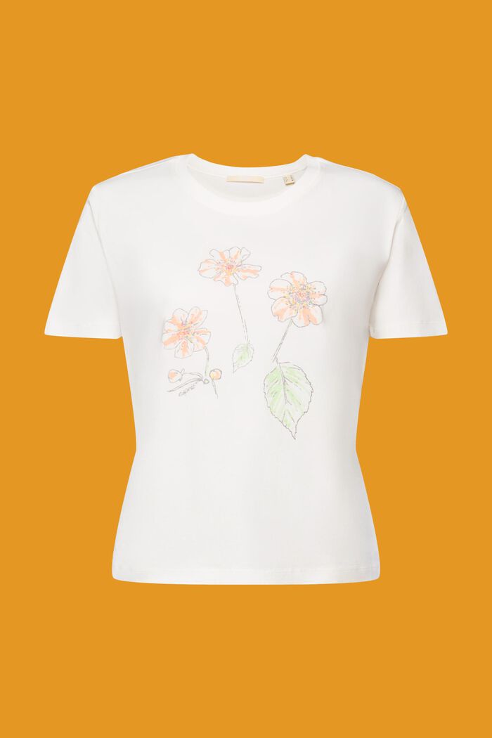Bomulds-T-shirt med blomsterprint, OFF WHITE, detail image number 6