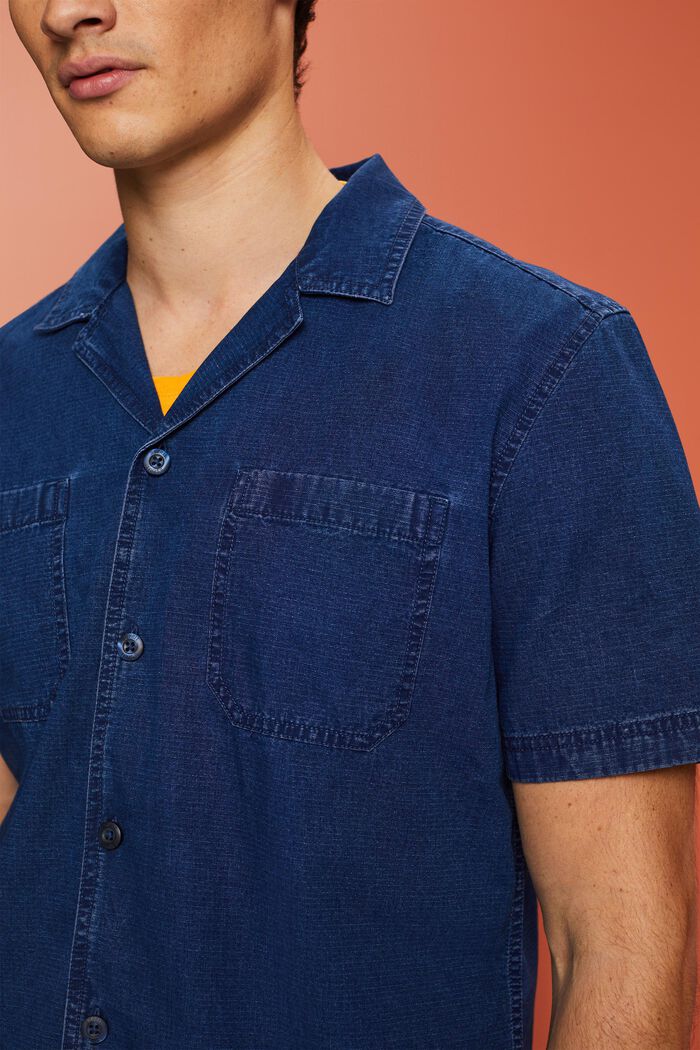 Jeansskjorte med korte ærmer, 100 % bomuld, BLUE DARK WASHED, detail image number 2