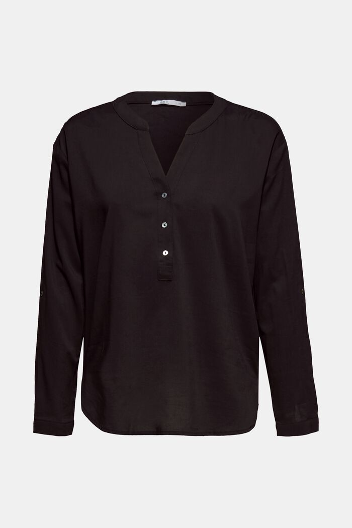 Bluse med ærmer med opslag, BLACK, detail image number 0
