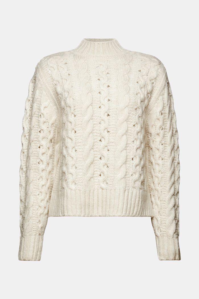 Kabelstrikket sweater i uldmiks, ICE, detail image number 7