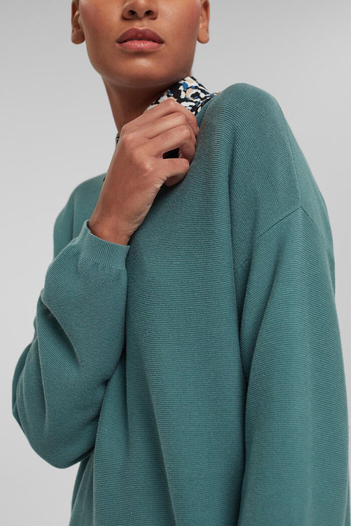 Sweater af 100% økologisk bomuld, TEAL BLUE, detail image number 0