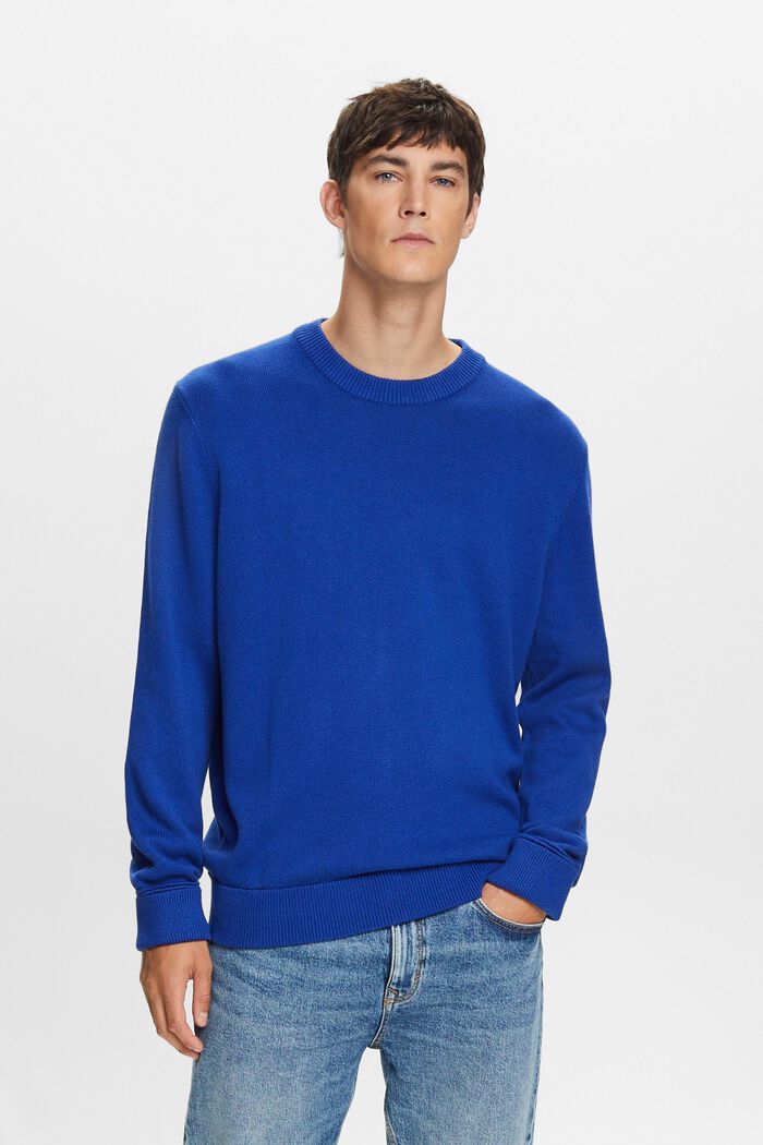 Sweater i bomuld med rund hals, BRIGHT BLUE, detail image number 2