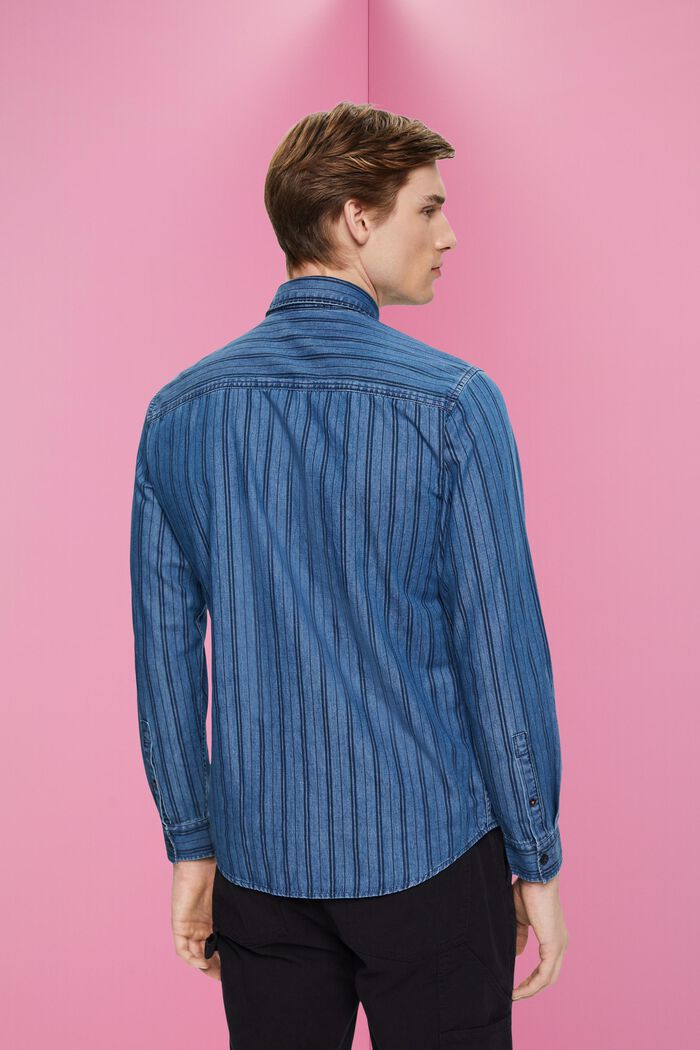 Slim fit-denimskjorte med striber, NAVY, detail image number 3