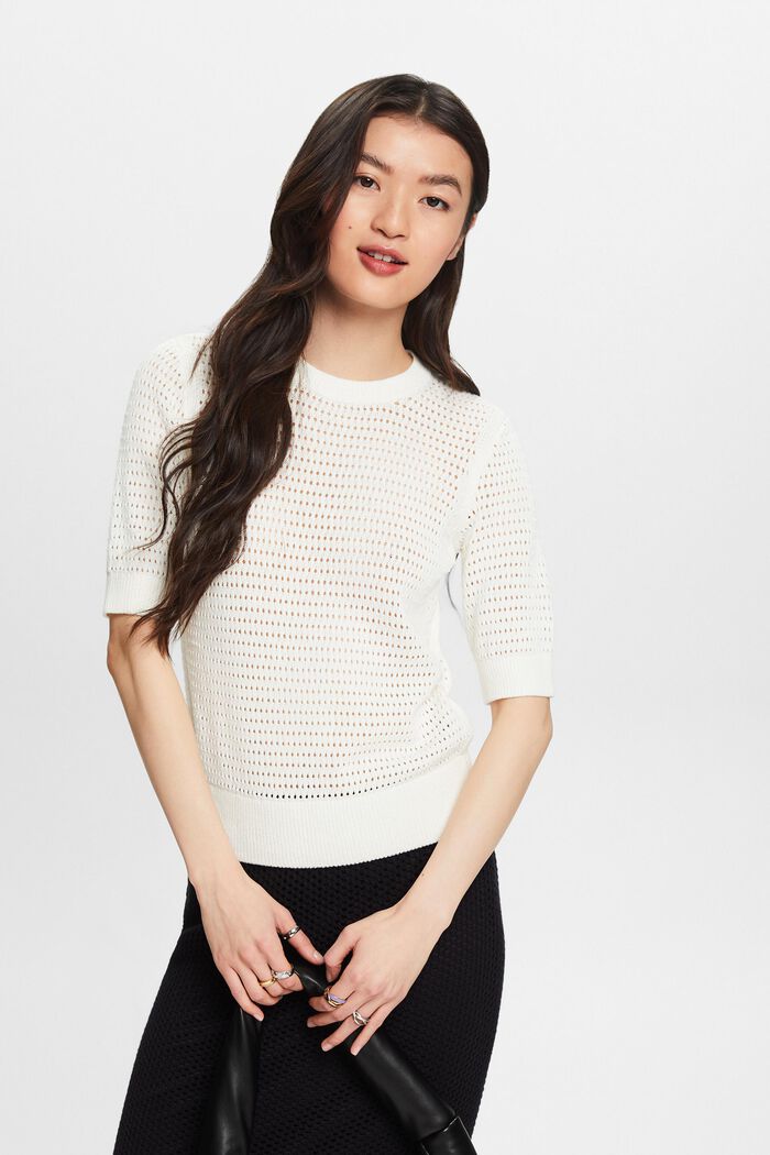 Kortærmet sweater i mesh, OFF WHITE, detail image number 0