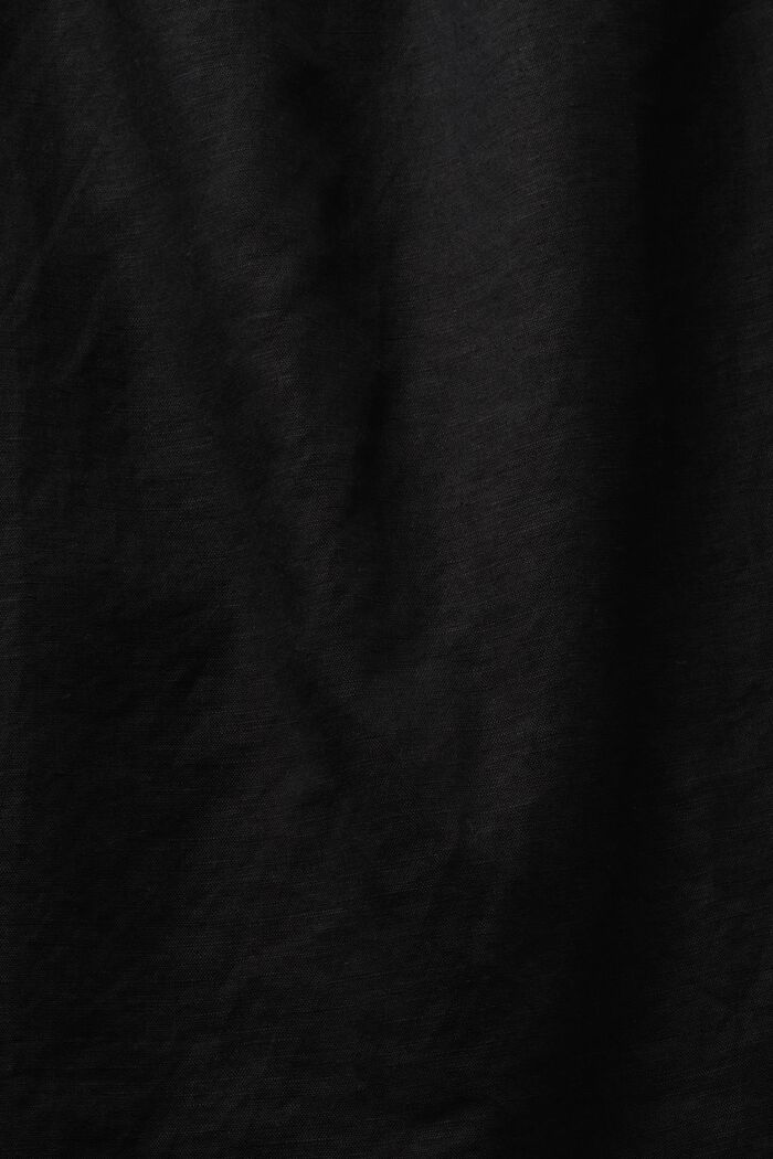 Ærmeløs bluse med smock i hør/bomuld, BLACK, detail image number 4