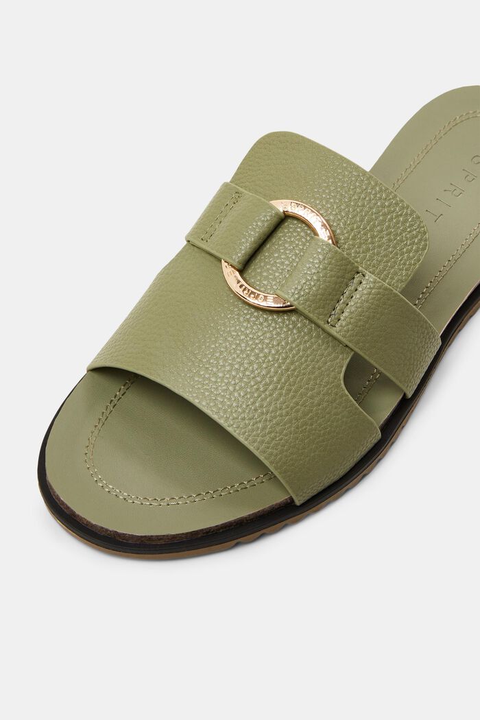 Slippers i imiteret læder med ring-detalje, KHAKI GREEN, detail image number 3