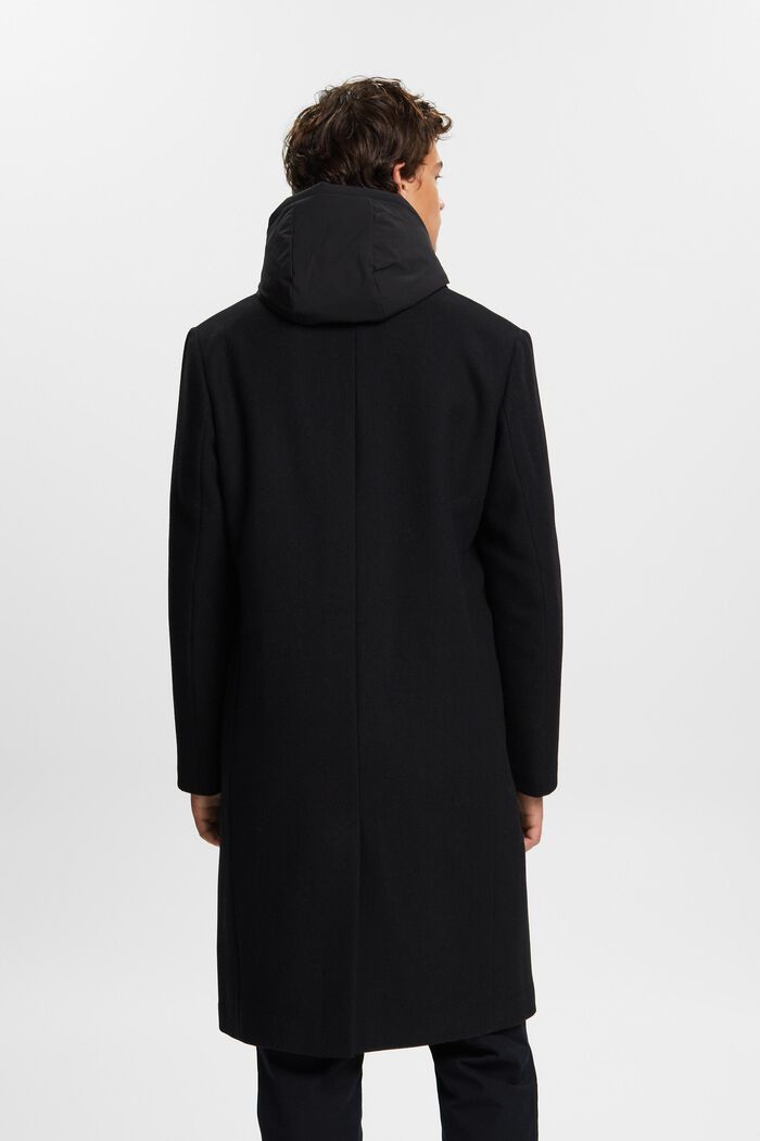 Frakke i uldmiks med aftagelig hætte, BLACK, detail image number 3
