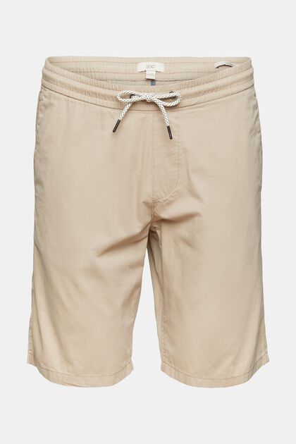 Shorts med elastisk linning, 100% bomuld, LIGHT BEIGE, overview