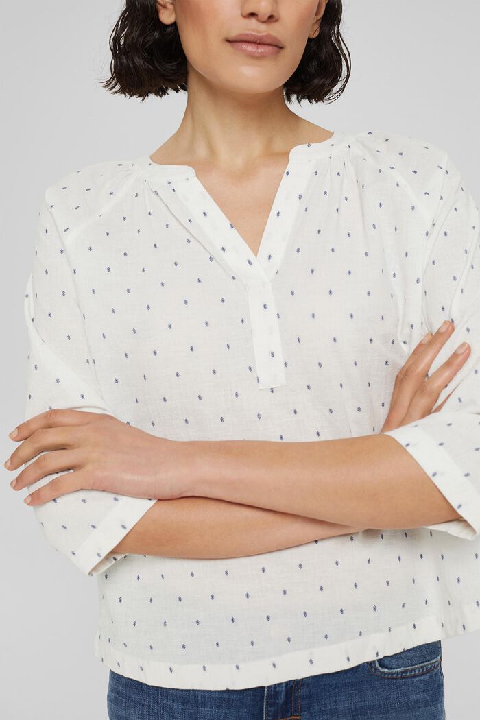 Mønstret bluse med bægerformet udskæring, OFF WHITE, detail image number 0