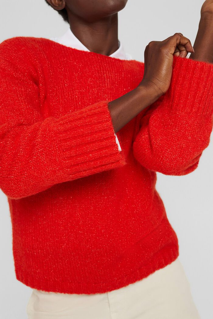 Med uld/alpaka: Blød pullover med bådudskæring, ORANGE RED, detail image number 2