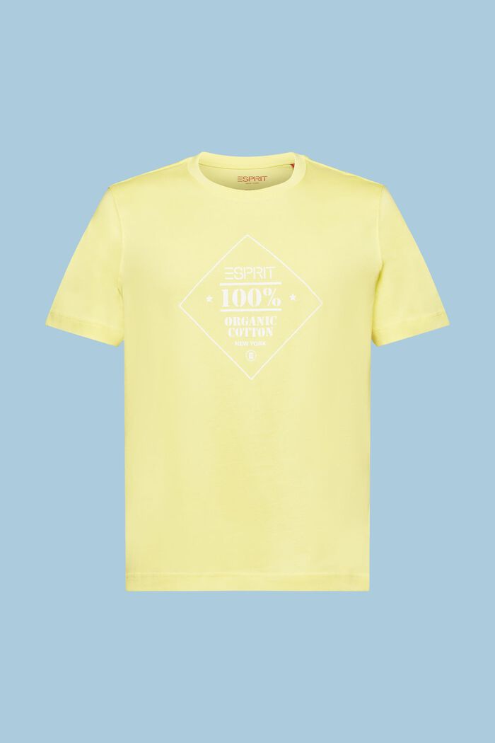 Bomulds-T-shirt med logoprint, PASTEL YELLOW, detail image number 6