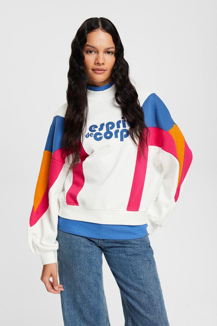 Sweatshirt med colourblocking og logoprint, OFF WHITE, detail image number 1