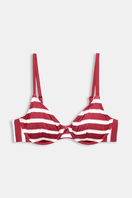 Stribet bikinitop med bøjle, DARK RED, overview