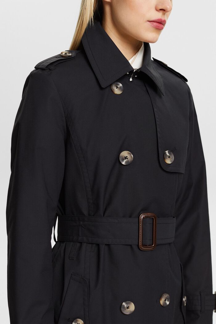 Dobbeltradet trenchcoat med bælte, BLACK, detail image number 3