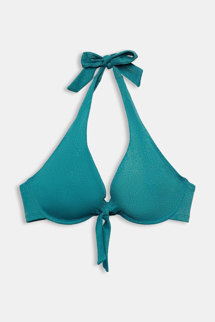 Funklende halterneck-bikinitop, stor skålstørrelse, TEAL BLUE, detail image number 0