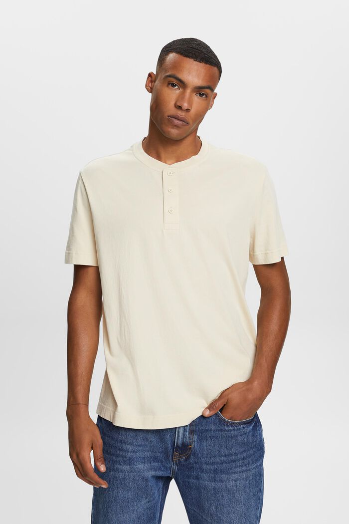 Henley-T-shirt, 100 % bomuld, PASTEL GREY, detail image number 0
