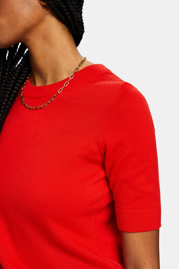 Kortærmet sweater med rund hals, RED, detail image number 3