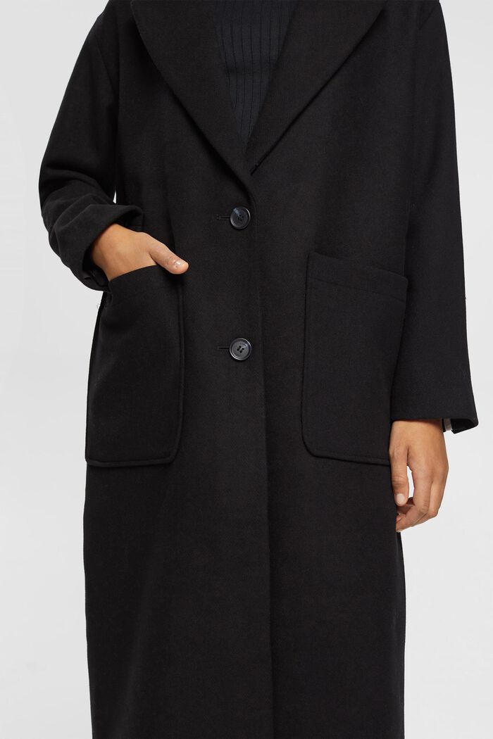 Lang frakke af uldblanding, BLACK, detail image number 2