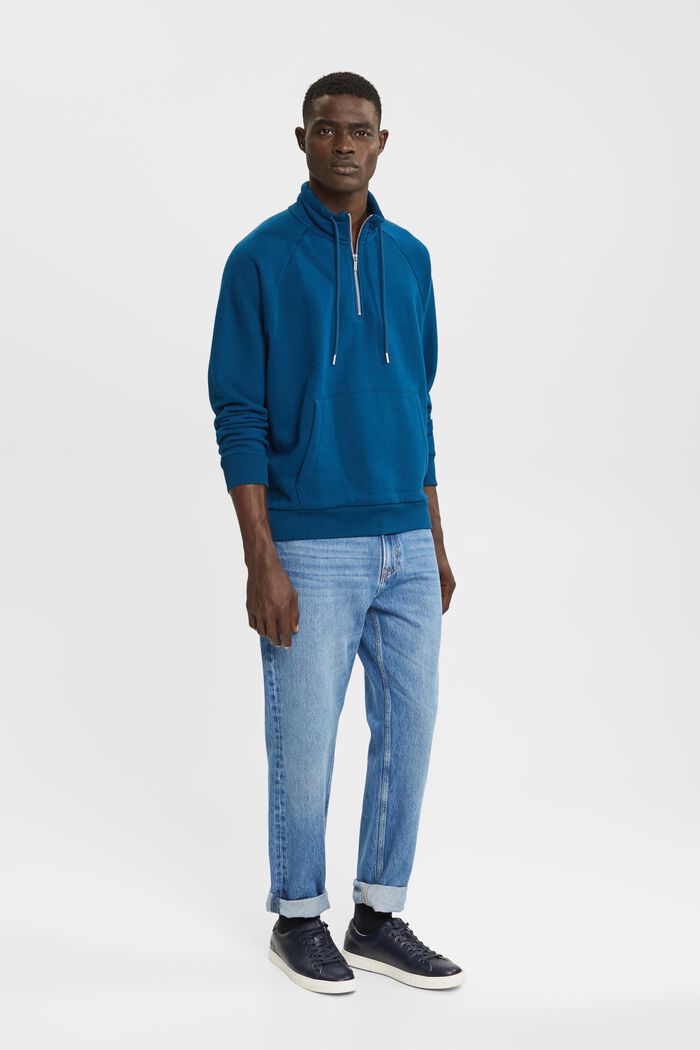 Sweatshirt med halv lynlås, PETROL BLUE, detail image number 4