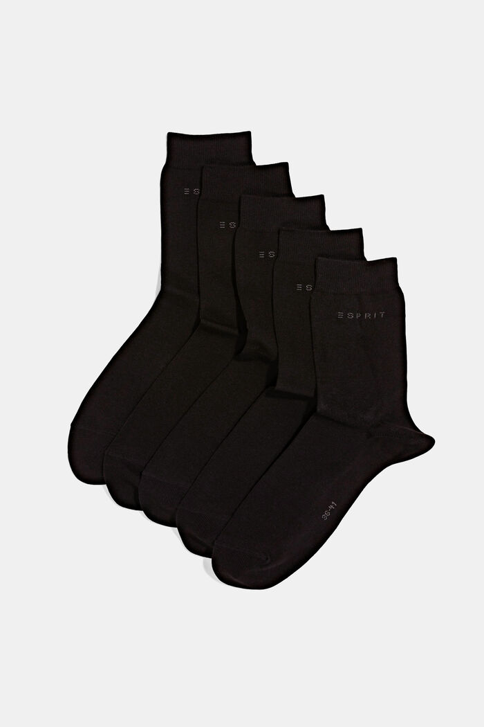 Pakke med 5 par ensfarvede sokker, økologisk bomuld, BLACK, detail image number 0