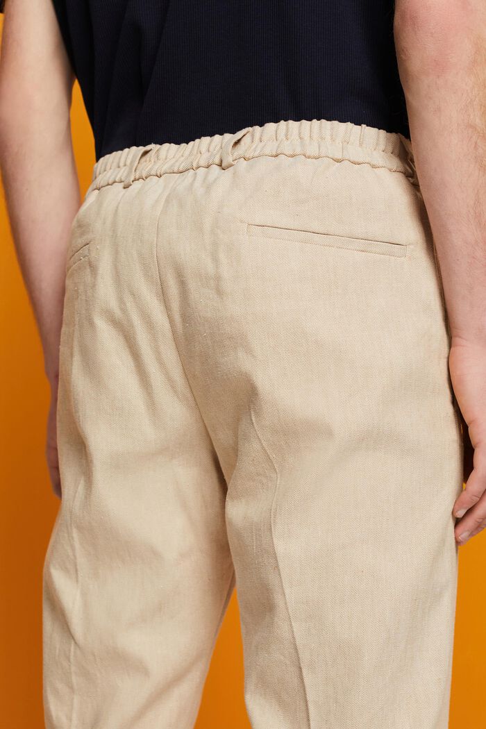 Slim fit-bukser i hør-/bomuldsmiks, KHAKI BEIGE, detail image number 2