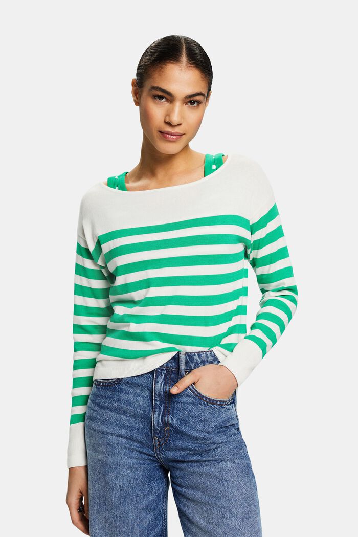 Stribet sweatshirt i bomuld med bådudskæring, GREEN, detail image number 0