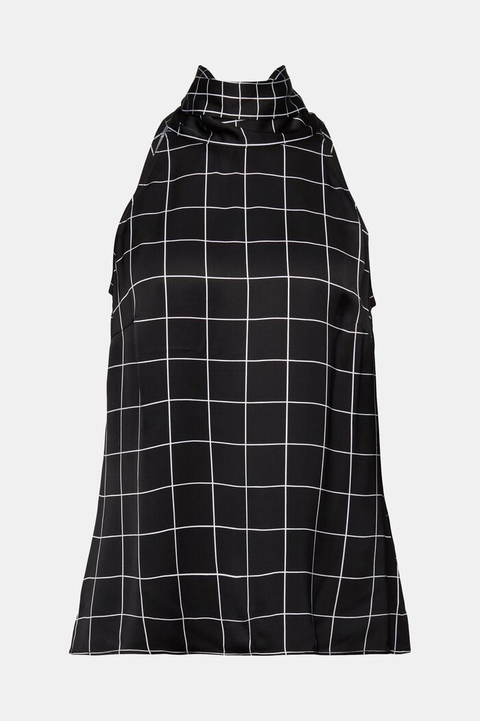 Halterneck-bluse i satin med bindebånd, BLACK, detail image number 7