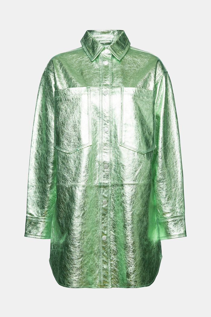 Coatet metallic shacket i skind, LIGHT AQUA GREEN, detail image number 7