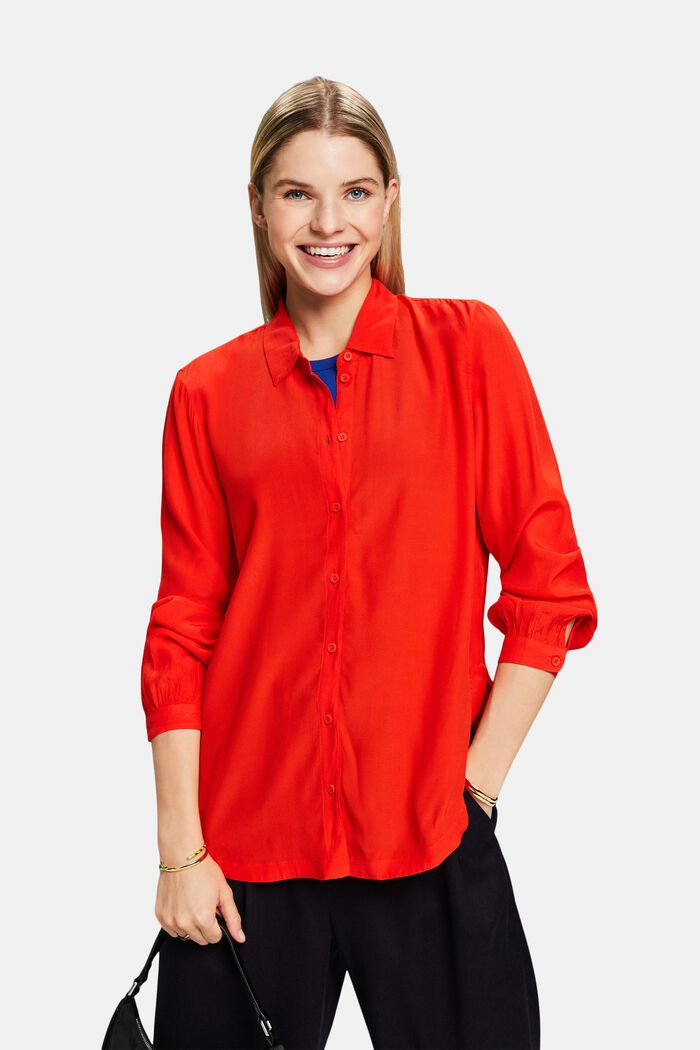 Skjortebluse i crepe, RED, detail image number 0