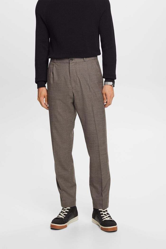Bukser i uld med hanefjedsmønster, BROWN GREY, detail image number 0