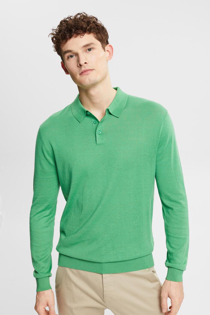 Med TENCEL™: langærmet poloskjorte, GREEN, overview