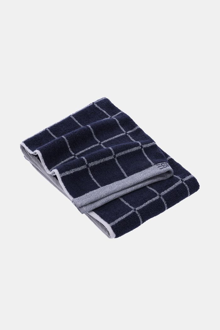 Meleret badehåndklæde med tern, NAVY BLUE, detail image number 0