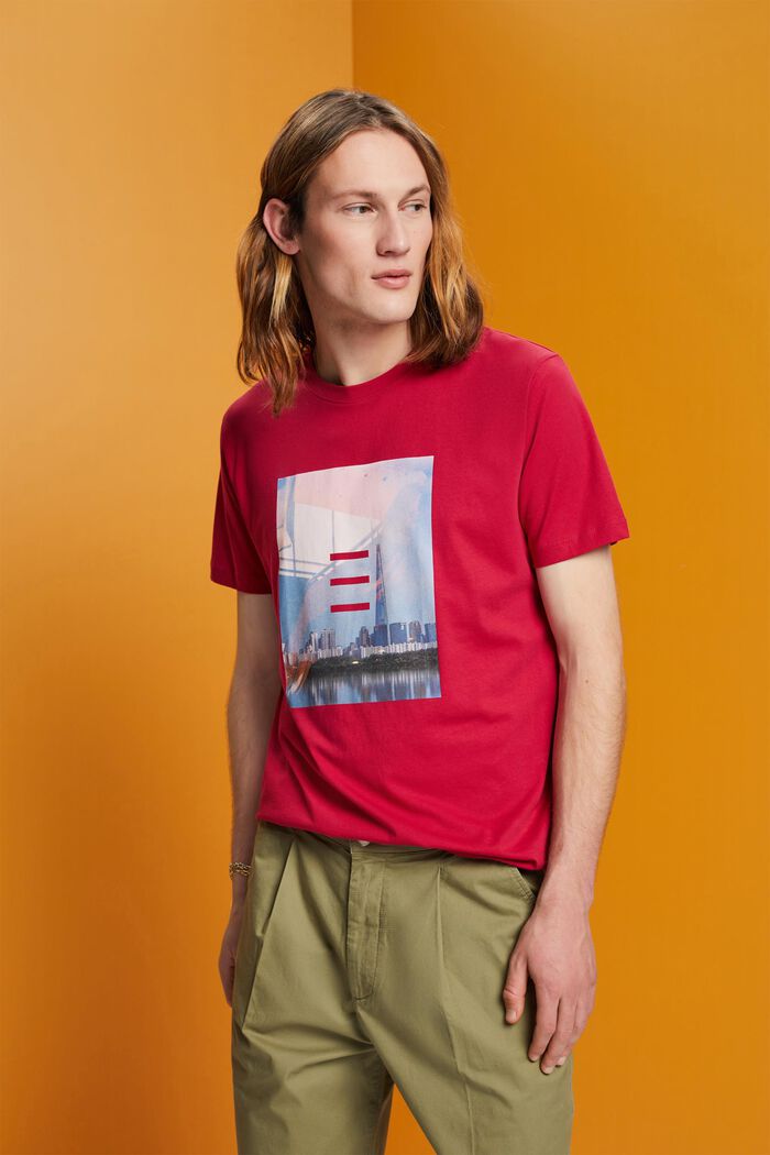 Bomulds-T-shirt med print, DARK PINK, detail image number 0
