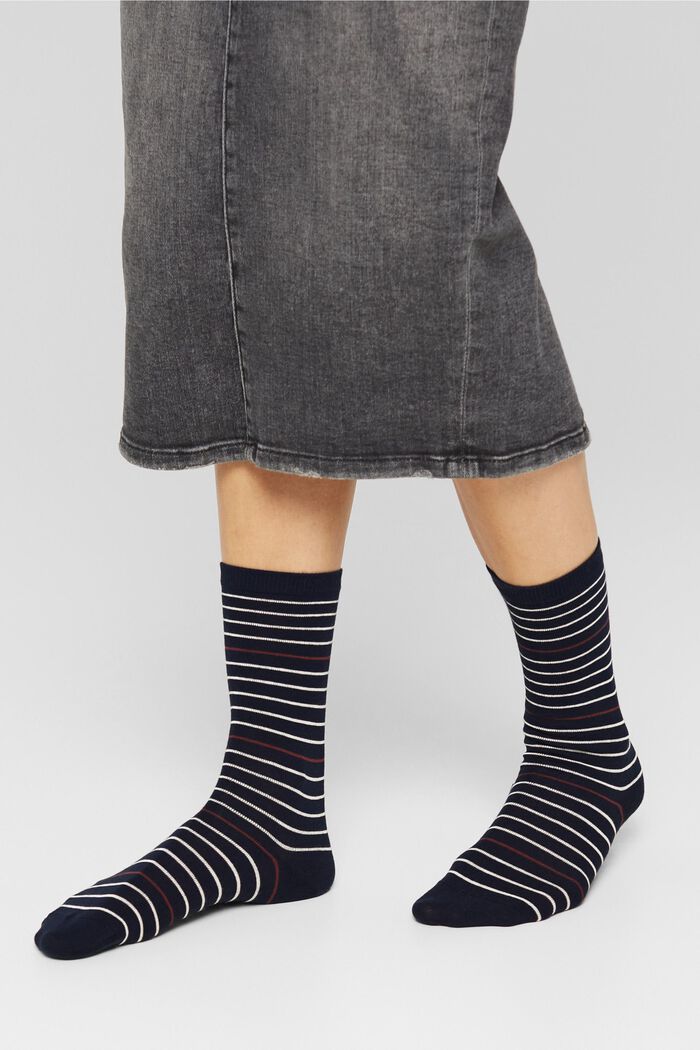 Pakke med 2 par sokker, økologisk bomuldsblanding, MARINE, detail image number 2