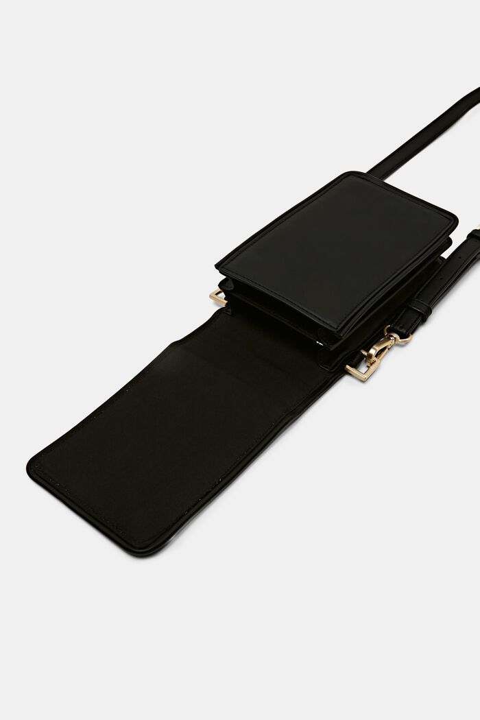 Lille crossbody-mobiltaske i kunstlæder, BLACK, detail image number 3
