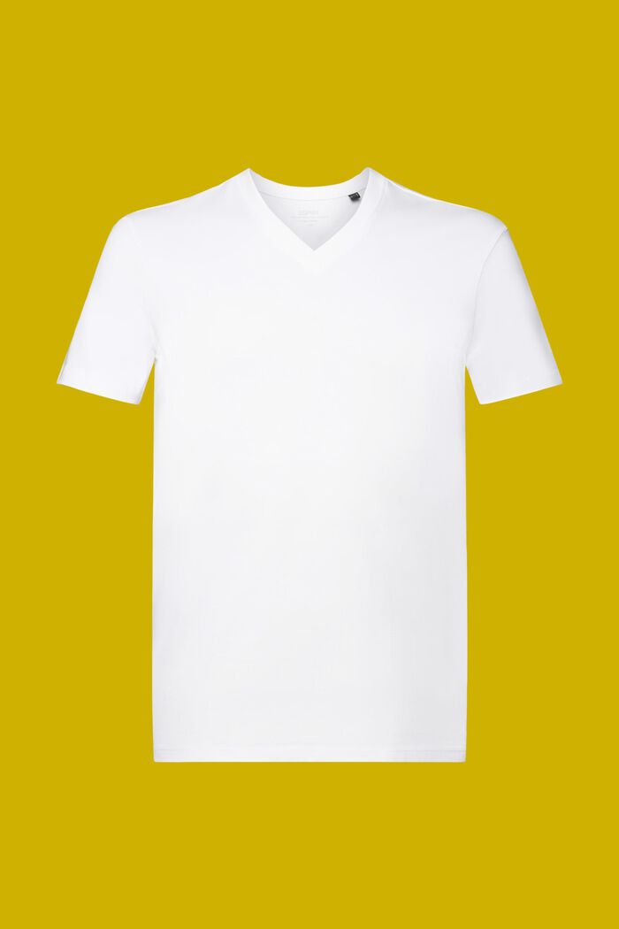 T-shirt med V-hals, pimabomuld, WHITE, detail image number 6