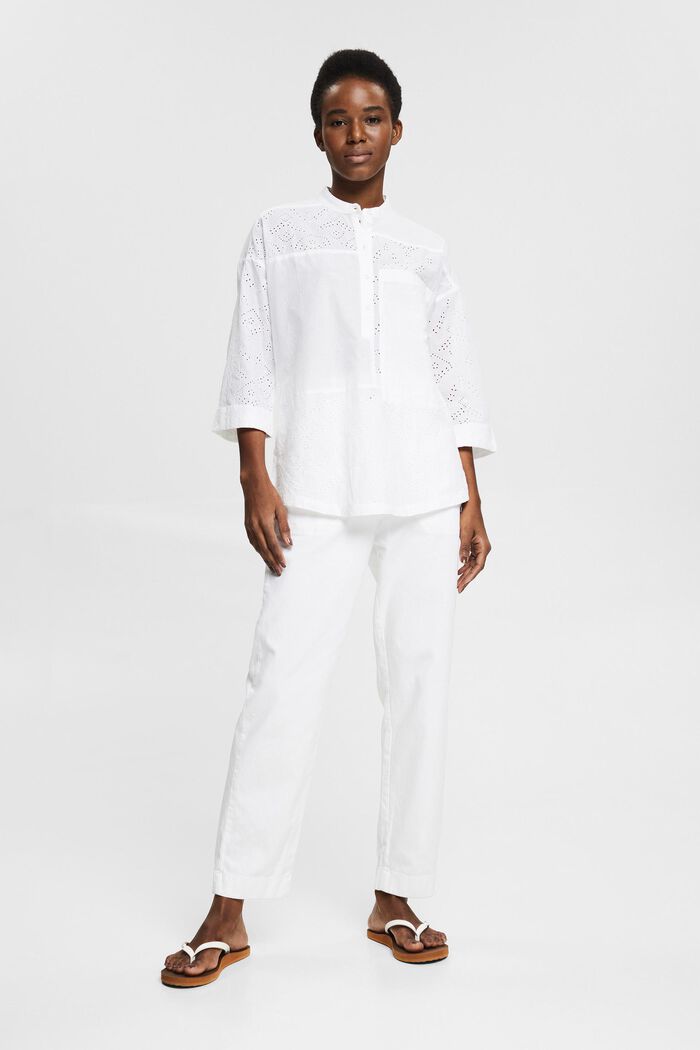Oversized bluse med broderie anglaise, WHITE, detail image number 1