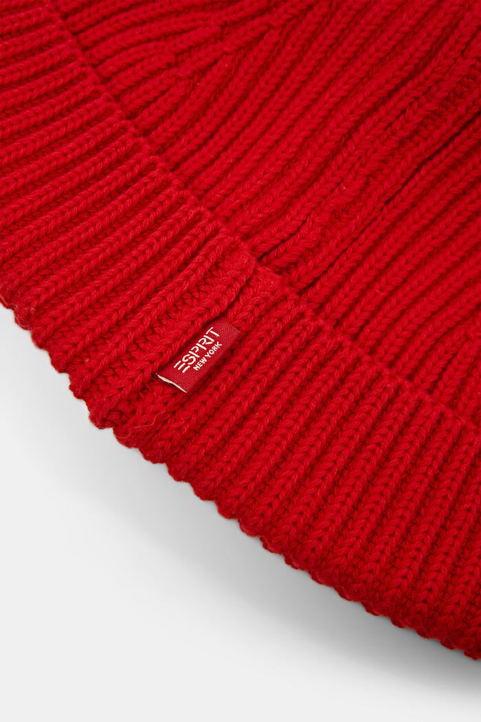 Beanie i ribstrik, 100 % bomuld, RED, detail image number 1