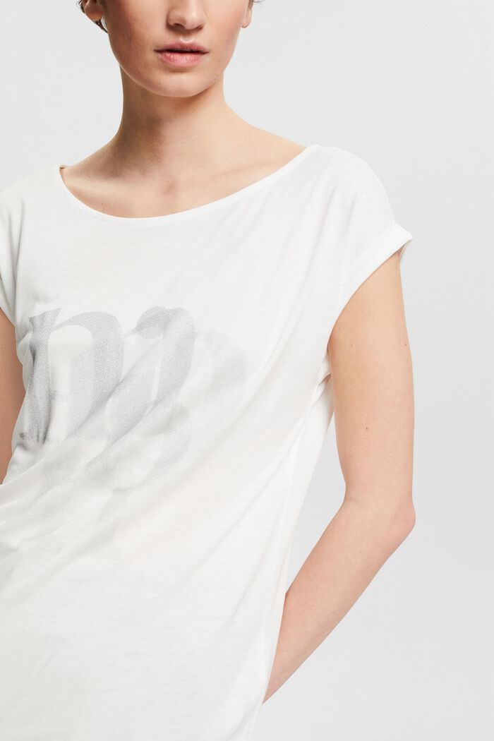 Shirt med metallisk print, LENZING™ ECOVERO™, OFF WHITE, detail image number 0