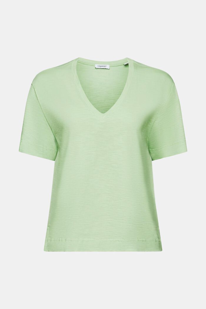Slub-T-shirt med V-hals, LIGHT GREEN, detail image number 6
