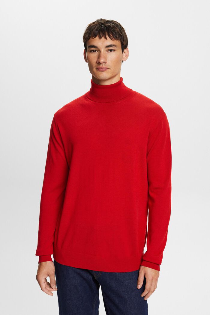 Rullekravesweater i merinould, DARK RED, detail image number 1