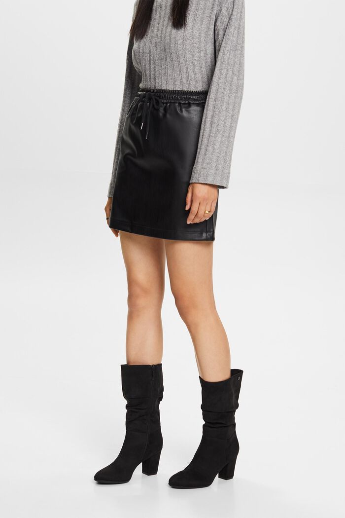 Mini-nederdel i læderlook, BLACK, detail image number 0