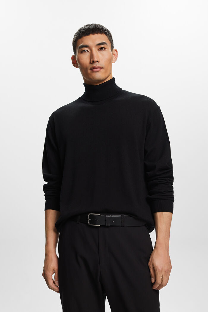 Rullekravesweater i merinould, BLACK, detail image number 0